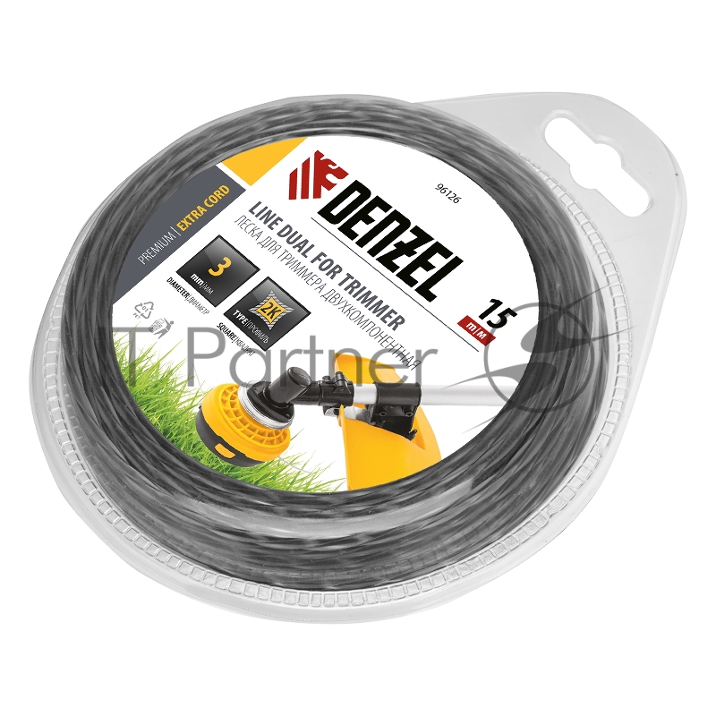 Леска для триммера двухкомпонентная квадрат 3,0мм 15 м EXTRA CORD// Denzel