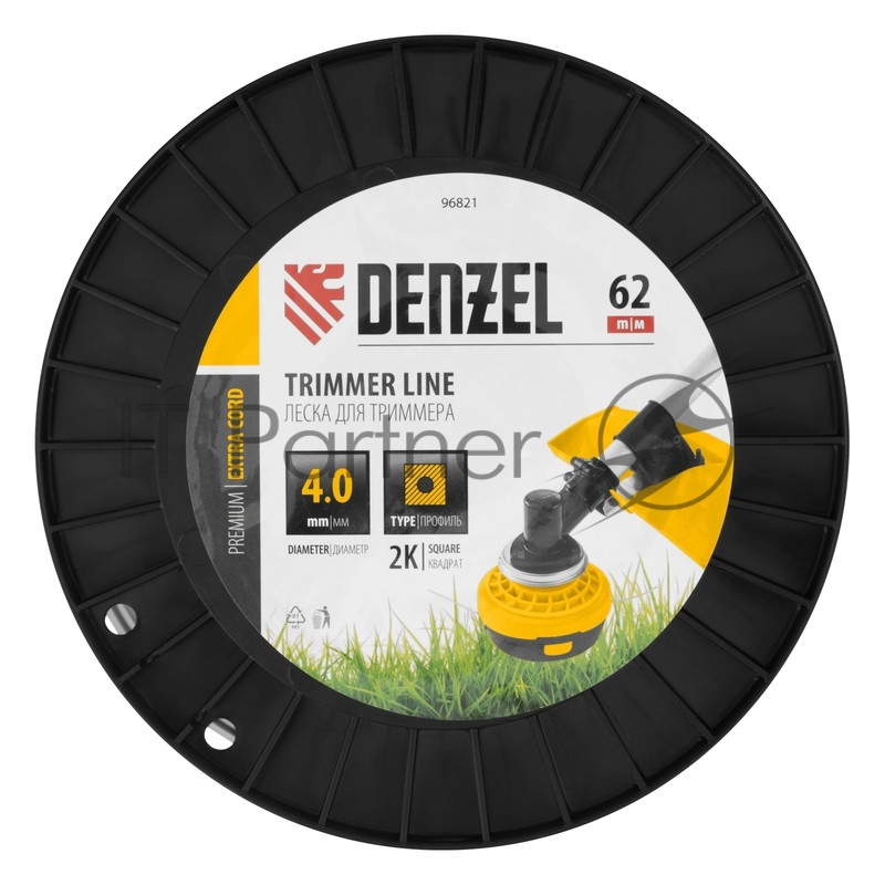 Леска для триммера двухкомпонентная квадрат, 4,0мм х 62м, на DIN катушке EXTRA CORD// Denzel