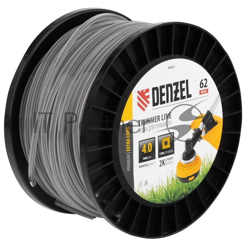 Леска для триммера двухкомпонентная квадрат, 4,0мм х 62м, на DIN катушке EXTRA CORD// Denzel