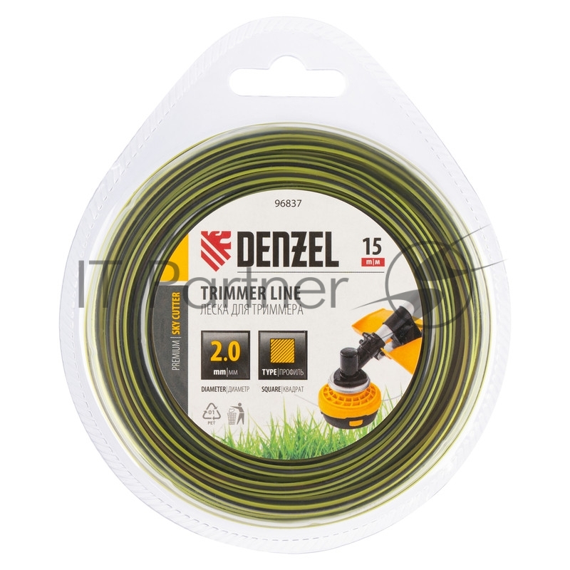 Леска для триммера двухкомпонентная квадратная, 2,0мм х 15м, блистер SkyCutter// Denzel