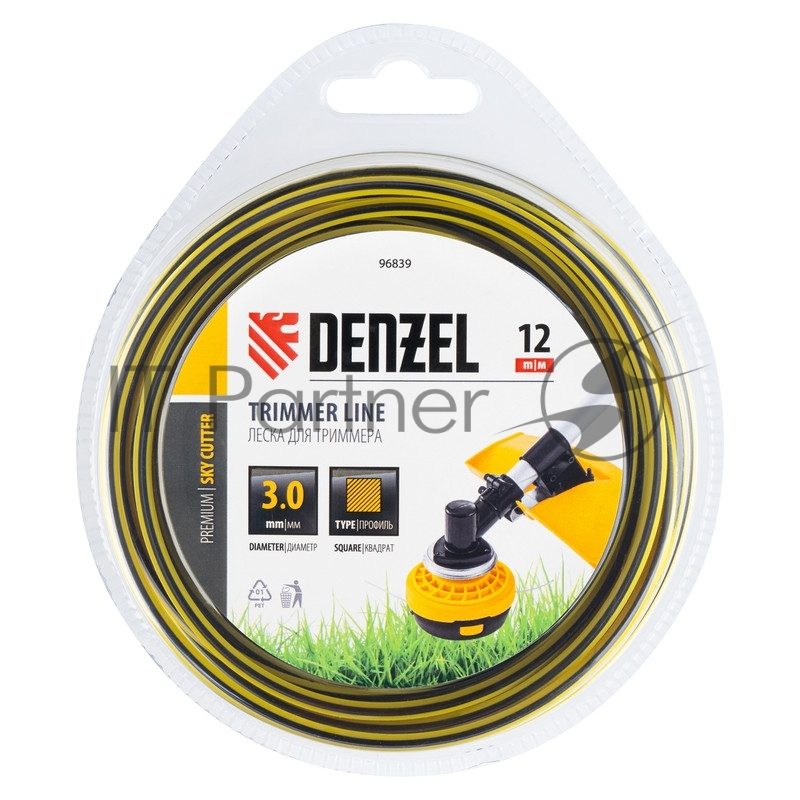 Леска для триммера двухкомпонентная квадратная, 3,0мм х 12м, блистер SkyCutter// Denzel