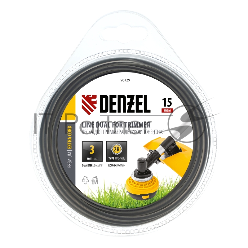 Леска для триммера двухкомпонентная круглая 3,0мм 15 м EXTRA CORD// Denzel