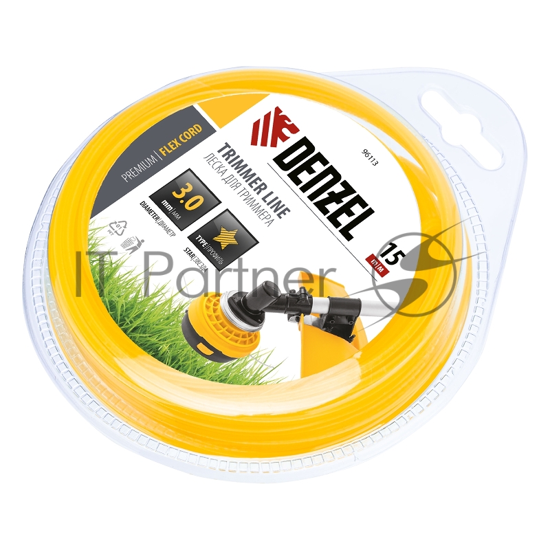 Леска для триммера звезда 3 мм х 15 м, блистер FLEX CORD// Denzel