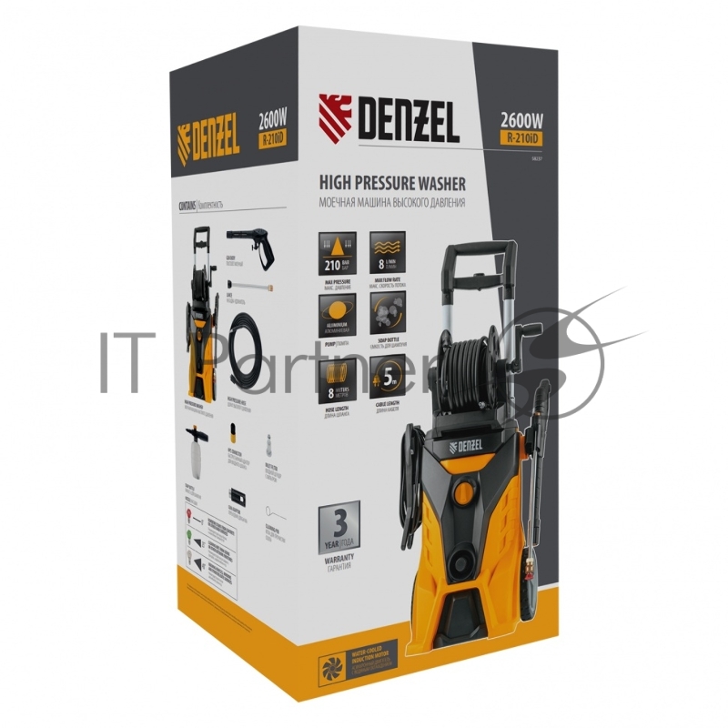 Моечная машина высокого давления R-210iD, 2600 Вт, 210 бар, 8,0 л/мин, асинх. двиг., бараб.// Denzel