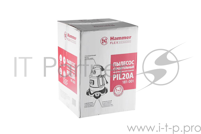 Пылесосы строительные Hammer Flex PIL20A Пылесос 181-001 196422 {для сух/вл уборки 1400Вт 20л + розетка для электроинструмента}