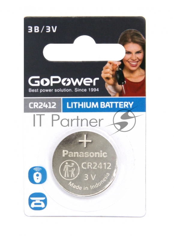 Батарейка GoPower CR2412 BL1 Lithium 3V (1/5/500) (1 шт.)