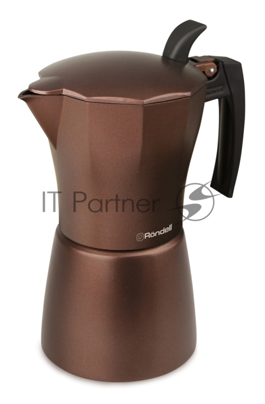 Кофеварка гейзерная Rondell Kortado RD-995 (BN) коричневый 6 чашек, Аксессуары Эргономичная ручка из нейлона с силиконовым напылением Внешнее покрытие и отделка Антипригарное покрытие для легкого ухода Внутреннее покрытие Двухслойное антипригарное по