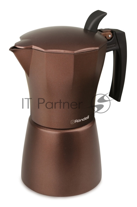 Кофеварка гейзерная Rondell Kortado RDA-399 (BN) коричневый 9 чашек, Аксессуары Эргономичная ручка из нейлона с силиконовым напылением Внешнее покрытие и отделка Антипригарное покрытие для легкого ухода Внутреннее покрытие Двухслойное антипригарное п