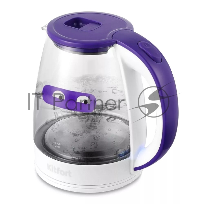 Чайник электрический Kitfort КТ-6167 1.8л. 2200Вт белый/фиолетовый (корпус: пластик/стекло)