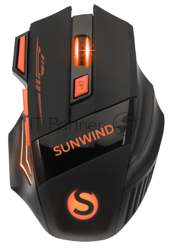 Мышь SunWind SW-M715GW черный/оранжевый оптическая (1600dpi) беспроводная USB для ноутбука (7but)
