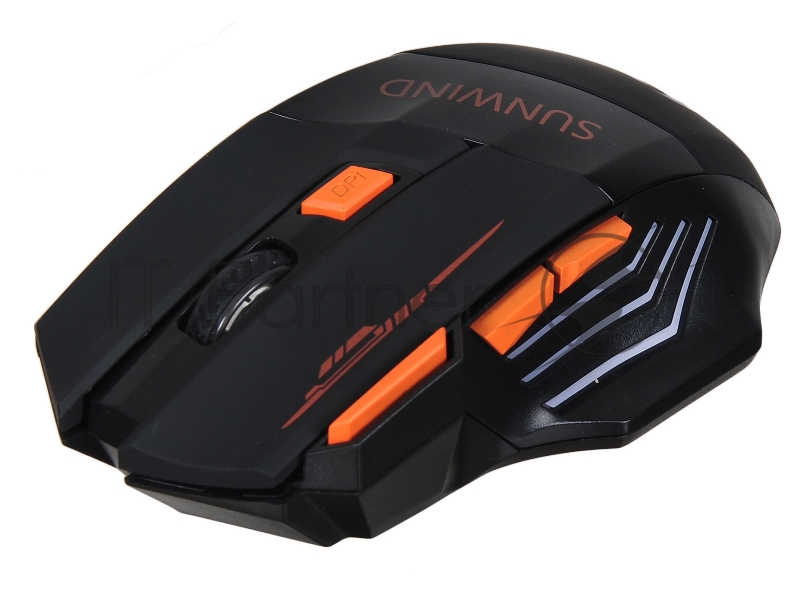 Мышь SunWind SW-M715GW черный/оранжевый оптическая (1600dpi) беспроводная USB для ноутбука (7but)