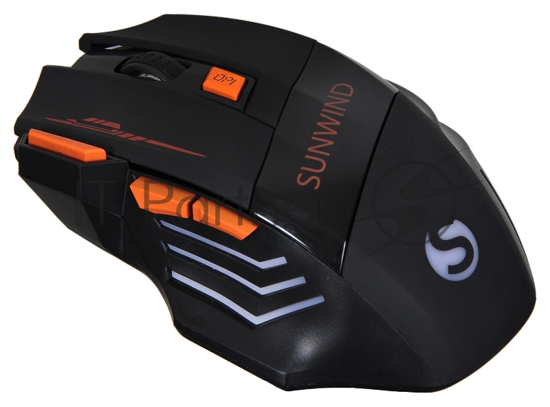 Мышь SunWind SW-M715GW черный/оранжевый оптическая (1600dpi) беспроводная USB для ноутбука (7but)