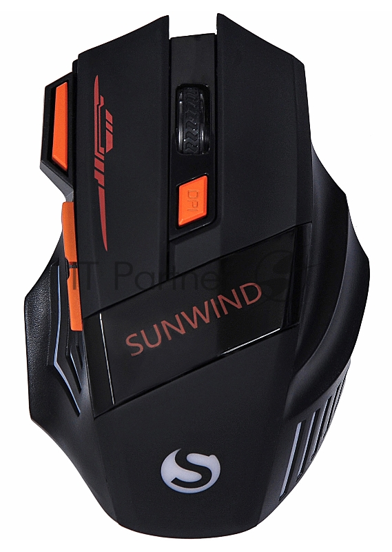 Мышь SunWind SW-M715GW черный/оранжевый оптическая (1600dpi) беспроводная USB для ноутбука (7but)