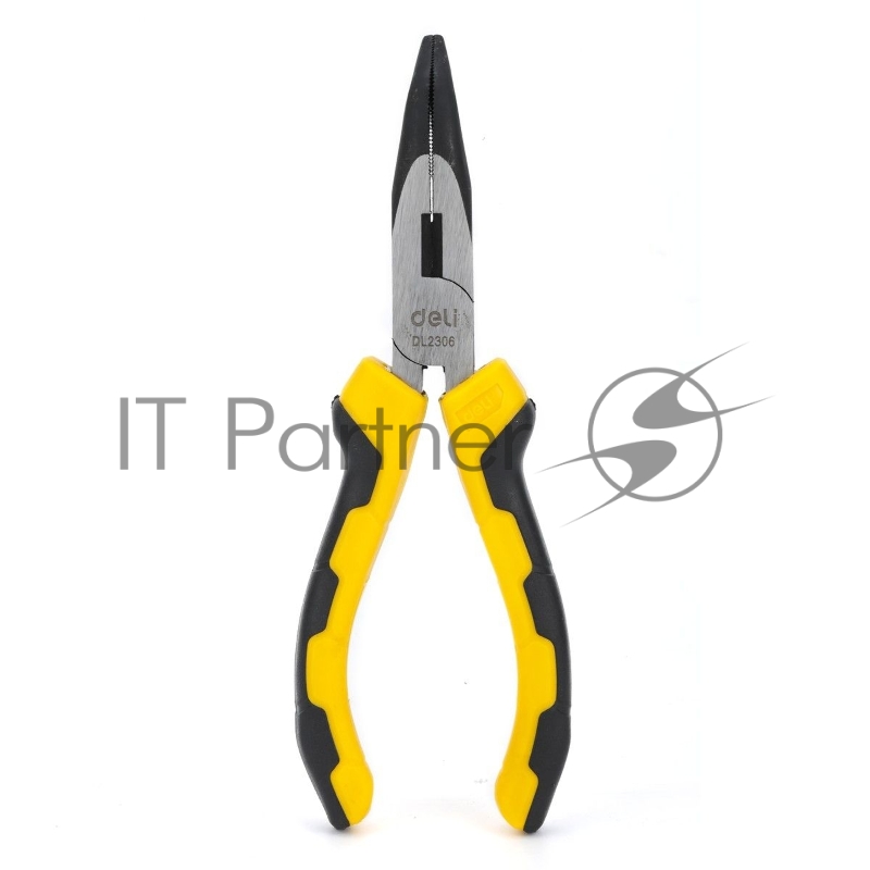 Удлиненные плоскогубцы с изогнутыми губками Deli DL2306 160мм, угол загиба губок 30°, сталь CrV, двухкомпонентная ручка (592412)