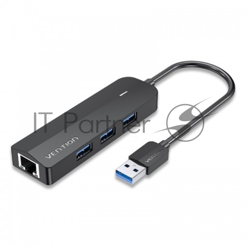 Сетевой адаптер Vention USB 3.0 M/Gigabit Ethernet RJ45 F+OTG хаб 3xUSB Черный - 0.15м.