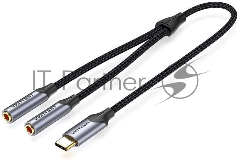 Переходник-разветвитель Vention гибкий USB-C M/Jack 3.5 mm F x 2 - 0.3м