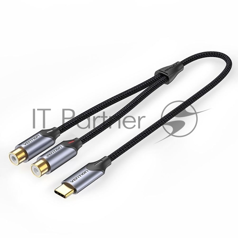 Переходник-разветвитель Vention гибкий USB-C M/2RCA F - 1м