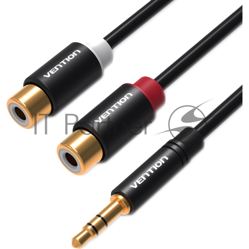 Переходник-разветвитель Vention гибкий Jack 3.5 mm M/2RCA F - 0.3 м Чёрный
