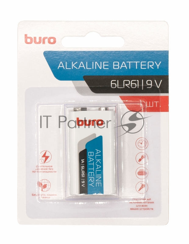 Батарея Buro Alkaline 6LR61 9V (1шт) блистер