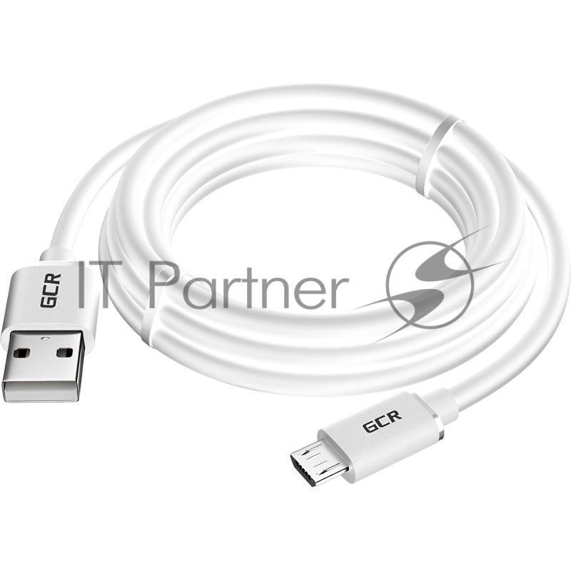 GCR Кабель 2.0m MicroUSB, белый, быстрая зарядка, 28/24 AWG