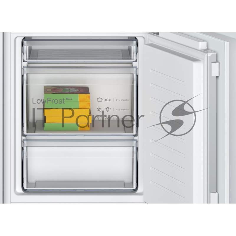 Встраиваемый холодильник с нижней морозильной камерой, Габариты (ВхШхГ) - 177,2х54,1х54,8 см, плоские шарниры, объём 265 (182+83) л, LowFrost