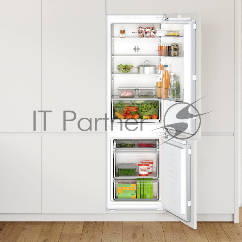 Встраиваемый холодильник с нижней морозильной камерой, Габариты (ВхШхГ) - 177,2х54,1х54,8 см, плоские шарниры, объём 265 (182+83) л, LowFrost