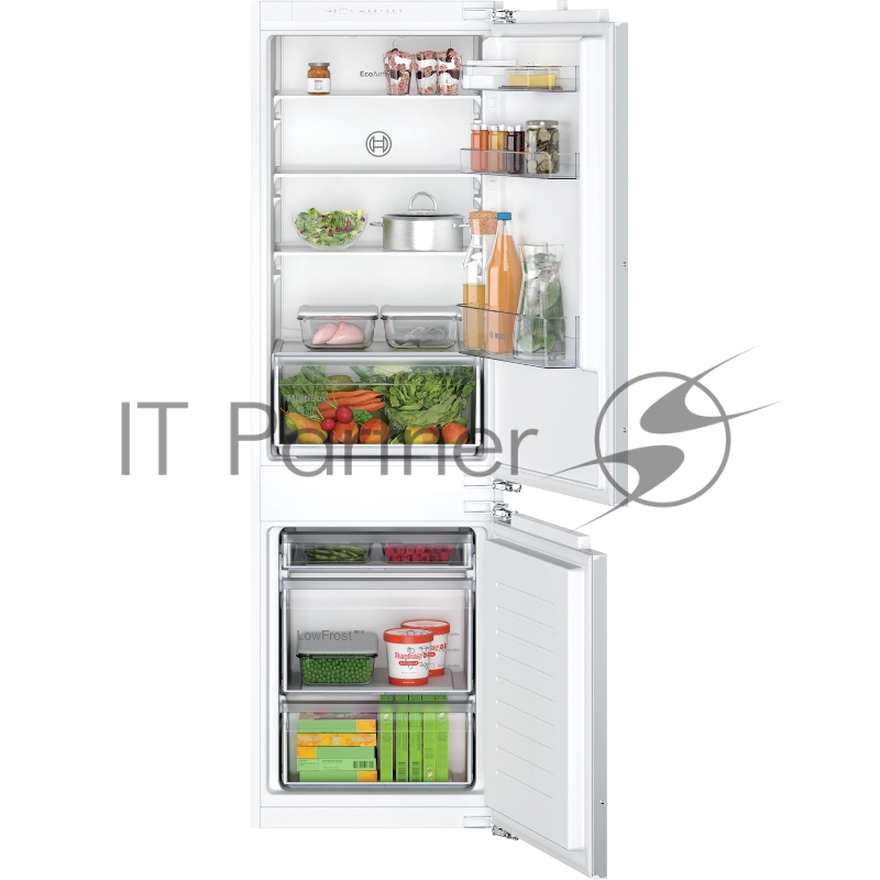 Встраиваемый холодильник с нижней морозильной камерой, Габариты (ВхШхГ) - 177,2х54,1х54,8 см, плоские шарниры, объём 265 (182+83) л, LowFrost