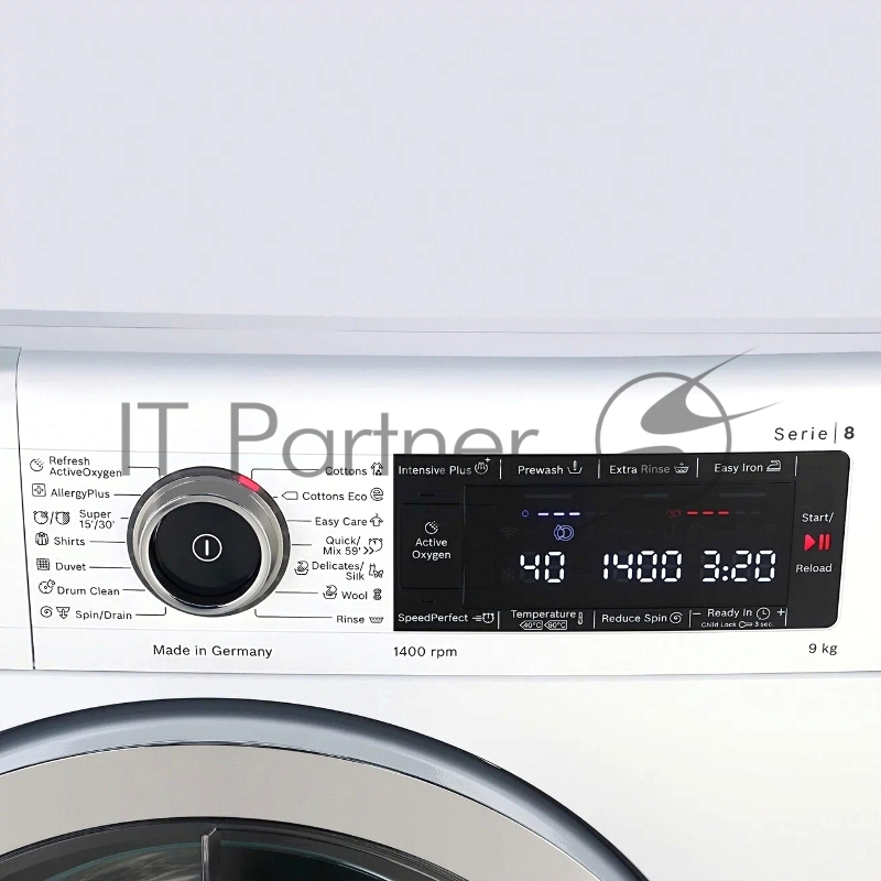 Serie I 8, загрузка 1-9кг, 1400 об/мин,ActiveOxygen, i-Dos, EcoSilence Drive, АquaStop, AntiVibration, VarioDrum барабан, Внутренняя подсветка барабана, Большой многофункциональный LED дисплей