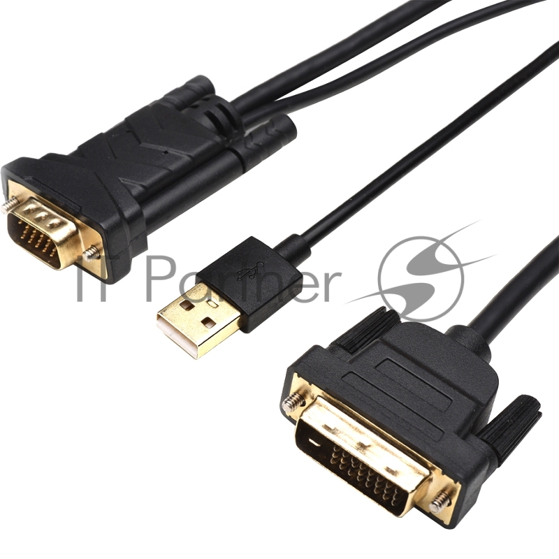 Кабель DVI-VGA 1.8 м ( DVI-D с чипом, черный, в пакете)
