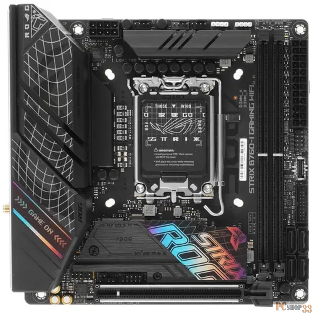Материнская плата Asus ROG STRIX B760-I GAMING WIFI Soc-1700 Intel B760 2xDDR5 mini-ITX AC`97 8ch(7.1) 2.5Gg RAID+HDMI+DP