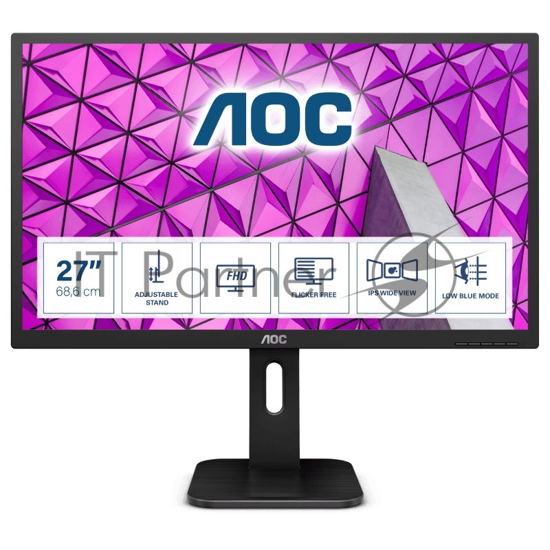 МОНИТОР 27 AOC 27P1 Black с поворотом экрана (IPS, LED, 1920x1080, 5 ms, 178°/178°, 250 cd/m, 50M:1