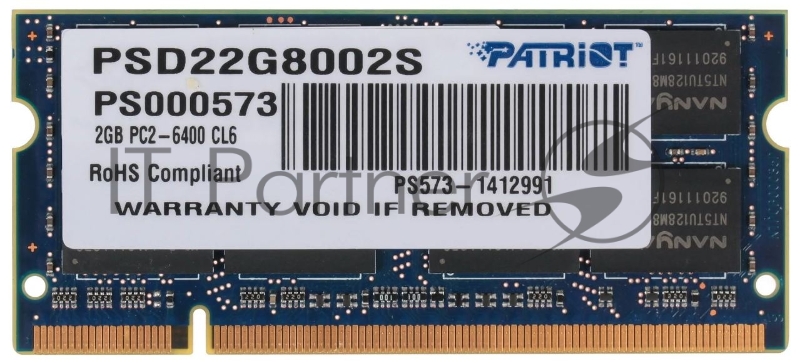 Модуль памяти Patriot SO-DIMM DDR2 2Gb 800MHz Patriot PSD22G8002S RTL PC2-6400 CL6 SO-DIMM 200-pin 1.8В
