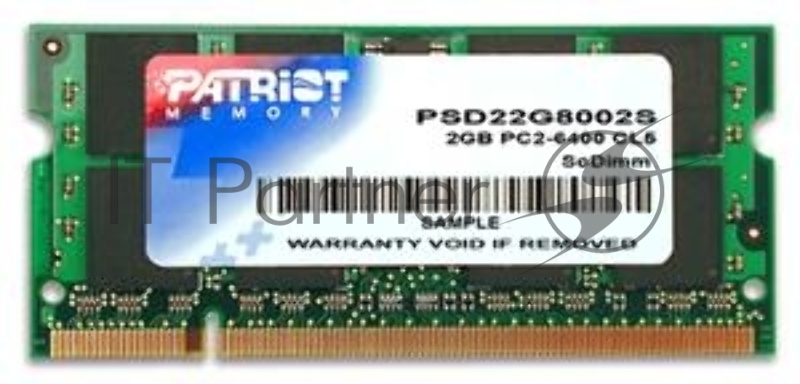 Модуль памяти Patriot SO-DIMM DDR2 2Gb 800MHz Patriot PSD22G8002S RTL PC2-6400 CL6 SO-DIMM 200-pin 1.8В
