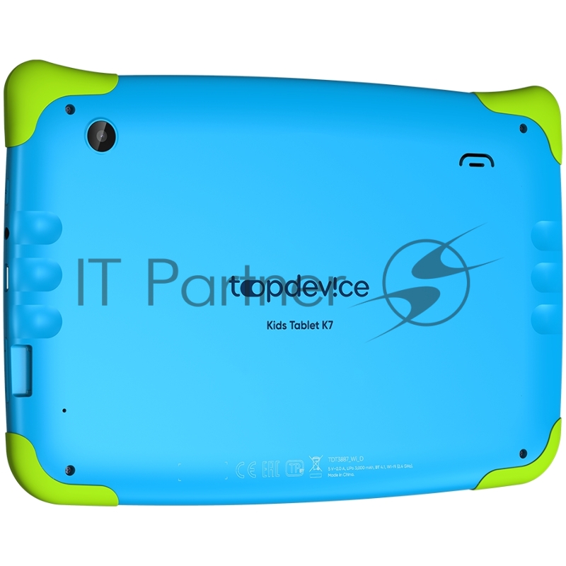 Планшет Topdevice Kids Tablet K7, 7.0 (1024x600) IPS display, Android 11 (Go edition) + HMS apps, up to 1.8GHz 4-core RK3566, 2/16GB, BT 4.1, WiFi, USB-C, microSD card slot, 0.3MP front cam + 2.0MP rear cam, 3000mAh bat, Blue