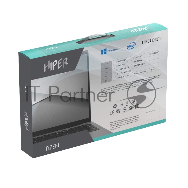 Ноутбук/ HIPER DZEN 15.6(1920x1080 (матовый) IPS)/Intel Core i5 1135G7(2.4Ghz)/8192Mb/256SSDGb UHD Graphics/Cam/BT/WiFi/43.8WHr/w 1y/1.7kg/Silver/DOS + Metall Body, подстветка клав.