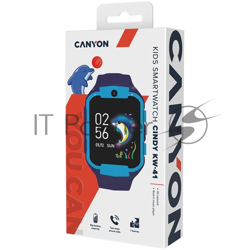 Смарт-часы CANYON Cindy KW-41, 1.69IPS colorful screen 240*280, ASR3603C, Nano SIM card, 192+128MB, GSM(B3/B8), LTE(B1.2.3.5.7.8.20) 680mAh battery, built in TF card: 512MB, Blue, host: 53.3*42.3*14.5mm strap: 230*20mm, 36g