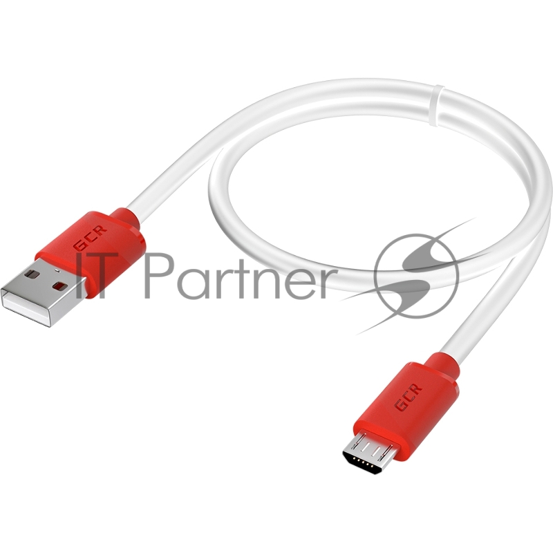 GCR Кабель 1.0m MicroUSB, белый, красные коннекторы, быстрая зарядка, 28/24 AWG, GCR-53215