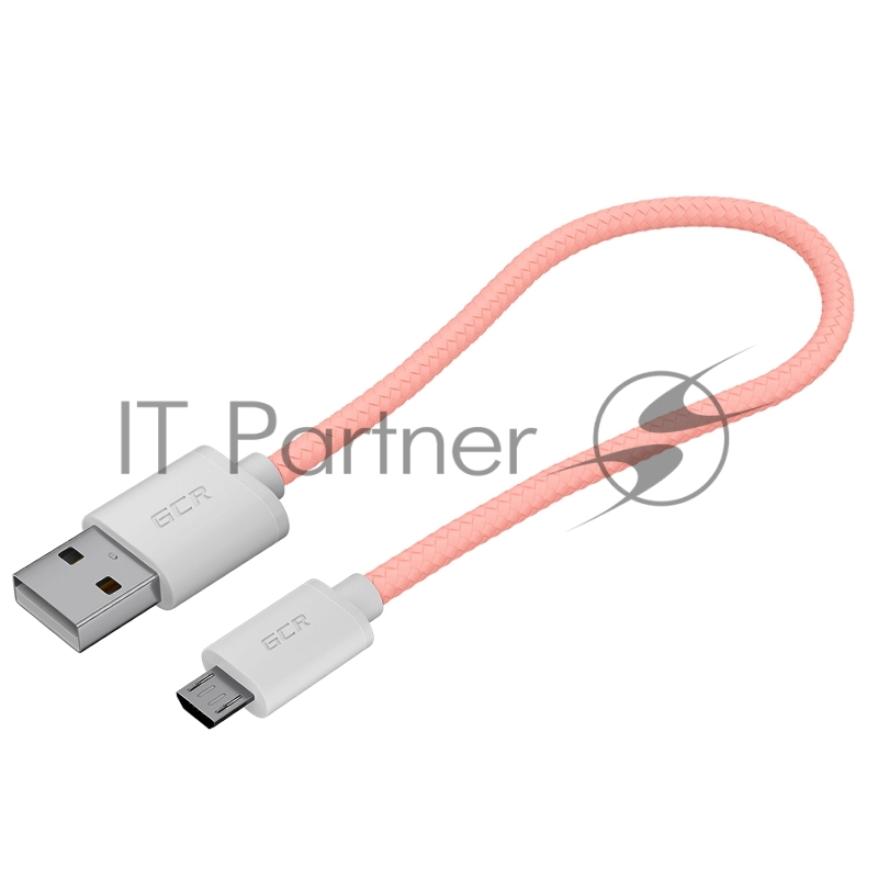 GCR Кабель 3A 0.5m MicroUSB, быстрая зарядка, розовый нейлон, GCR-51688