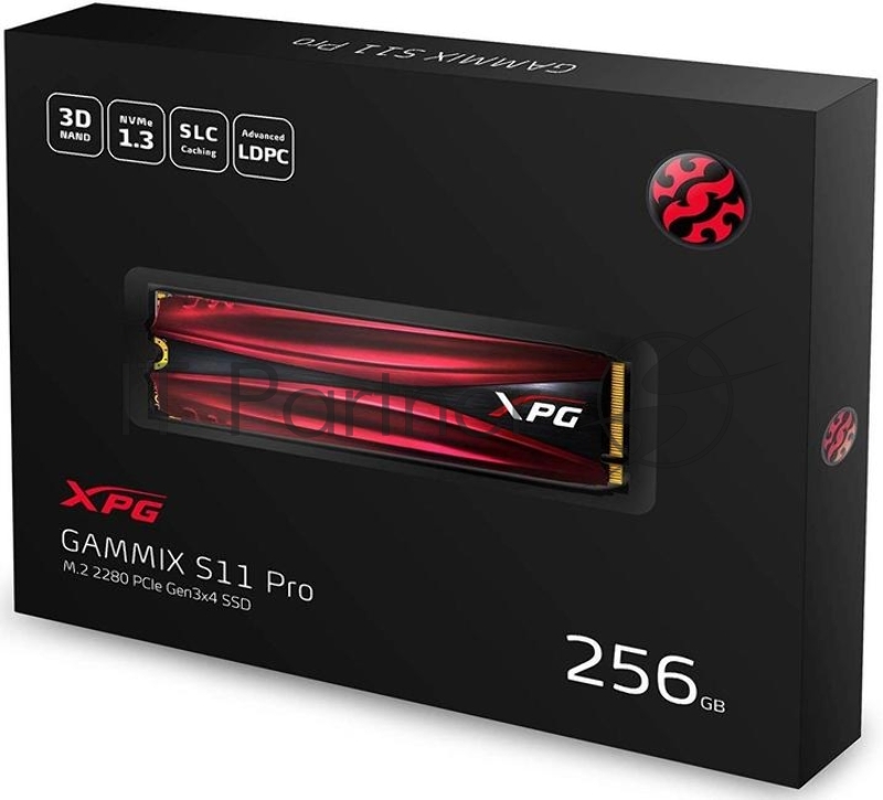 Накопитель SSD M.2 ADATA 256Gb XPG S11 Pro <AGAMMIXS11P-256GT-C> (PCI-E 3.0 x4, up to 3500/1200Mbs, 290000 IOPs, 3D TLC, NVMe 1.3, 22x80mm, радиатор)