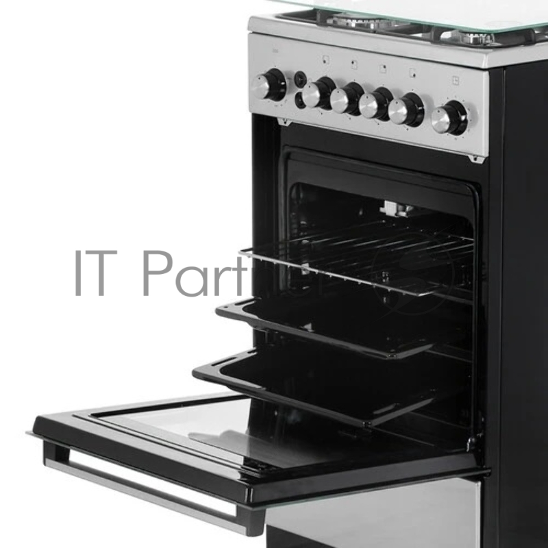 Газовая плита De Luxe 5040.40г(кр)чр 010 нержавеющая стальТипоразмер 50*50см, эл. розжиг в ручке рабочего стола и духового шкафа, терморегулятор, система газ-контроль рабочего стола и духового шкафа, газовый гриль, вертел с электр. приводом, таймер,