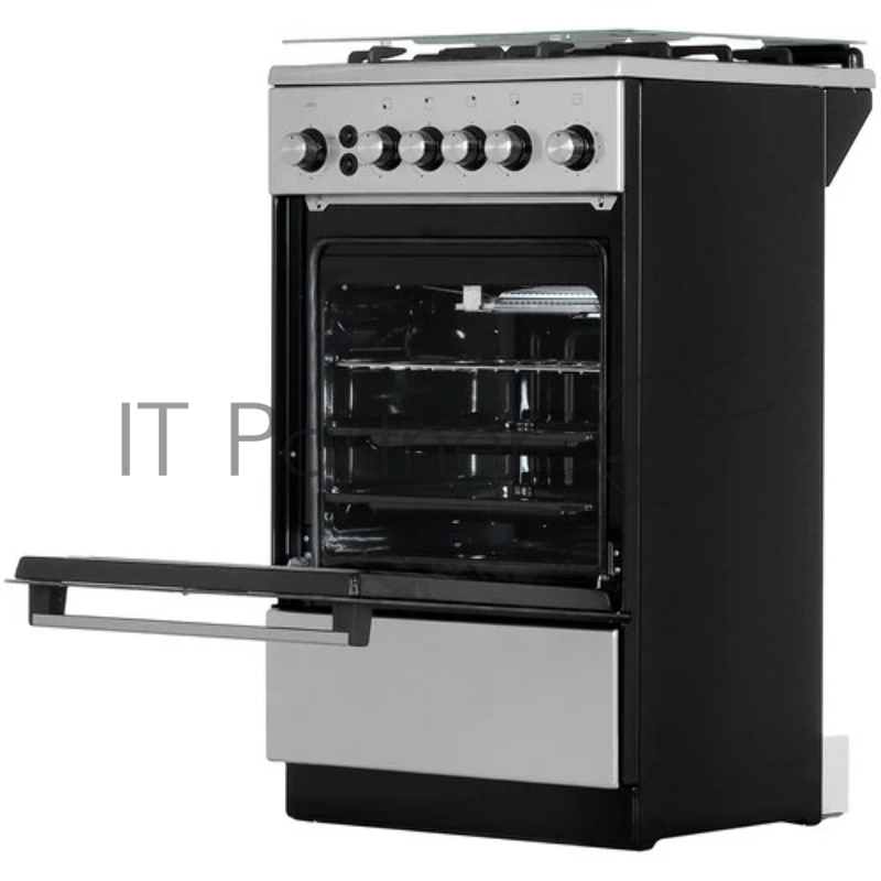 Газовая плита De Luxe 5040.40г(кр)чр 010 нержавеющая стальТипоразмер 50*50см, эл. розжиг в ручке рабочего стола и духового шкафа, терморегулятор, система газ-контроль рабочего стола и духового шкафа, газовый гриль, вертел с электр. приводом, таймер,