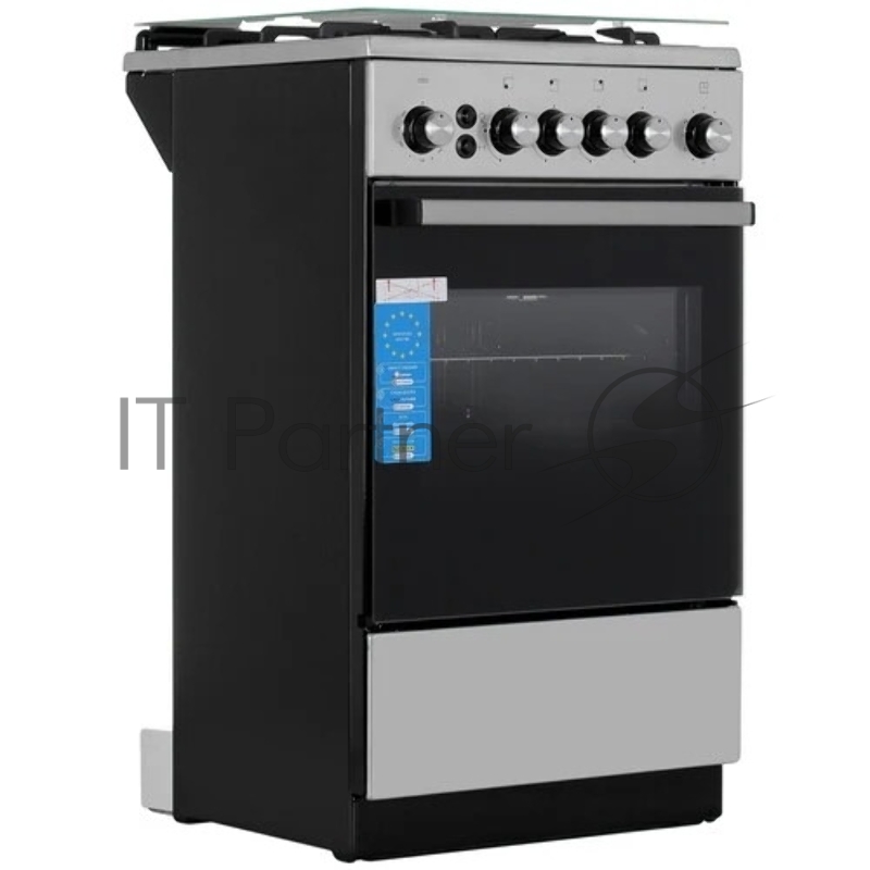 Газовая плита De Luxe 5040.40г(кр)чр 010 нержавеющая стальТипоразмер 50*50см, эл. розжиг в ручке рабочего стола и духового шкафа, терморегулятор, система газ-контроль рабочего стола и духового шкафа, газовый гриль, вертел с электр. приводом, таймер,