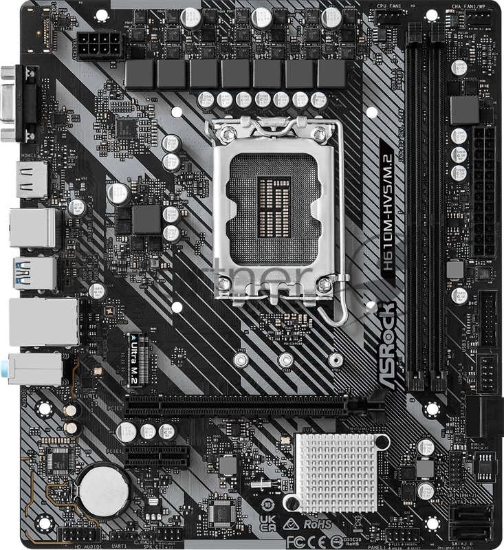 Материнская плата Asrock H610M-HVS/M.2 R2.0 Soc-1700 Intel H610 2xDDR4 mATX AC`97 8ch(7.1) GbLAN+VGA+HDMI