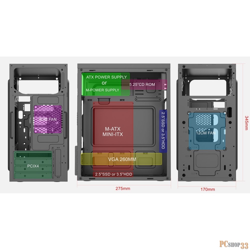 Case Forza mATX case, black, w/PSU 450W 12cm, w/2xUSB3.0, w/pwr cord, w/o FAN