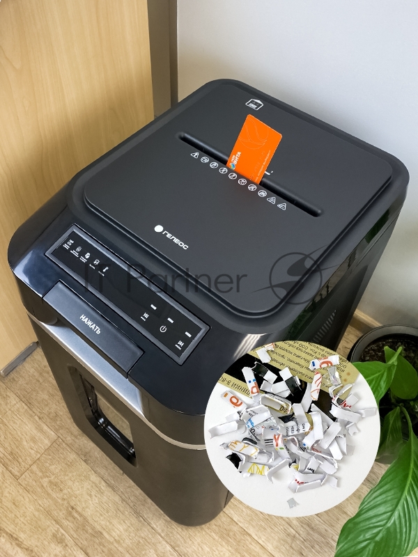 Шредер Heleos АП37-4 черный/серебристый с автоподачей (секр.P-4) фрагменты 220лист. 37лтр. скрепки скобы пл.карты