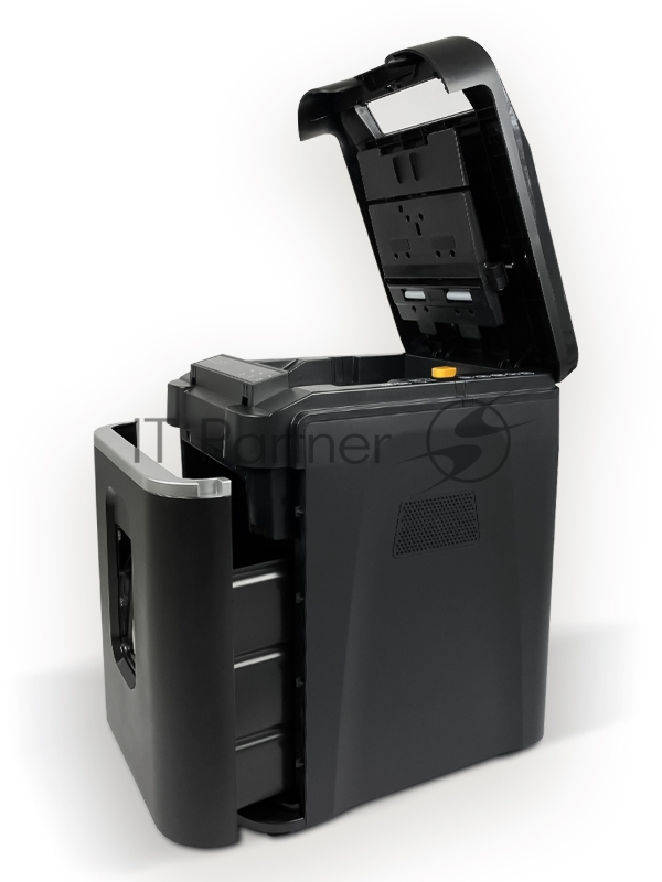 Шредер Heleos АП37-4 черный/серебристый с автоподачей (секр.P-4) фрагменты 220лист. 37лтр. скрепки скобы пл.карты