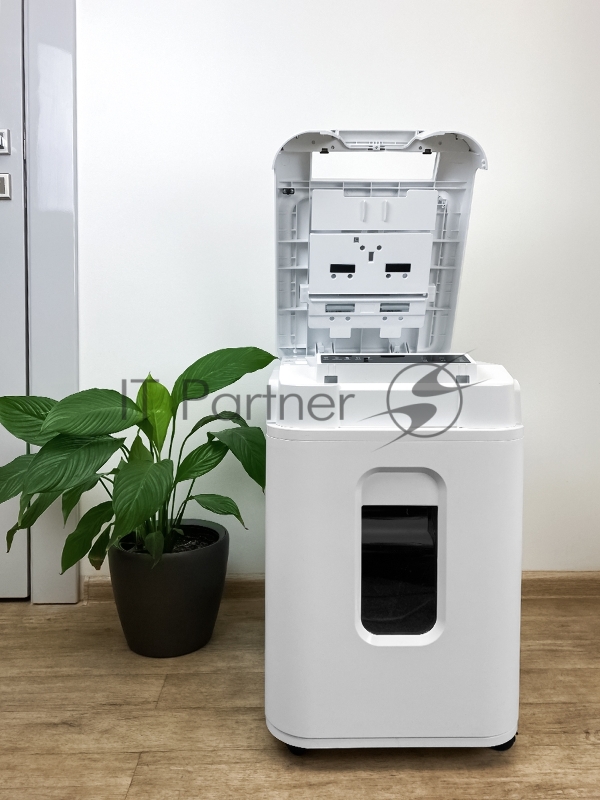 Шредер Heleos АП37-5 белый/белый с автоподачей (секр.P-5) фрагменты 220лист. 37лтр. скрепки скобы пл.карты