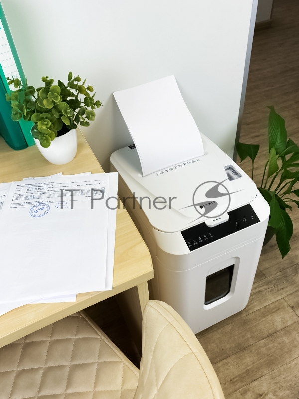 Шредер Heleos АП40-5 белый с автоподачей (секр.P-5) фрагменты 180лист. 37лтр. скрепки скобы пл.карты