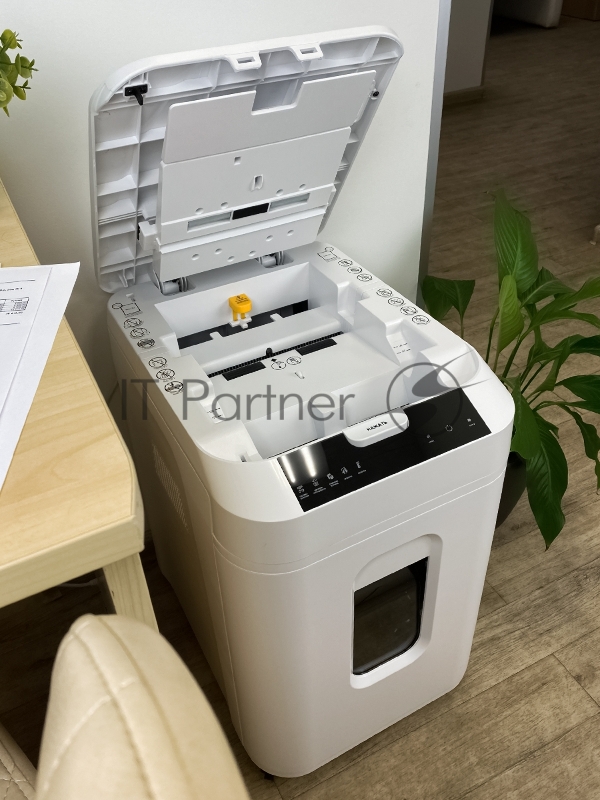 Шредер Heleos АП40-5 белый с автоподачей (секр.P-5) фрагменты 180лист. 37лтр. скрепки скобы пл.карты