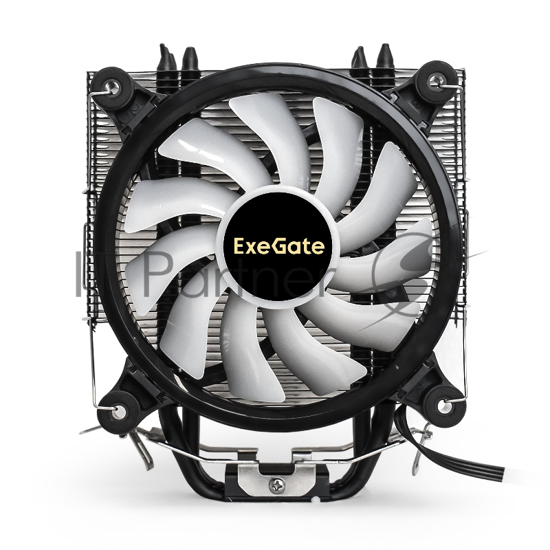 Кулер ExeGate Dark Magic EXX400V2-PWM.RGB (Al+Cu, черное покрытие, 4 тепл.трубки, LGA775/1150/1151/1155/1156/120 TDP 140W, Fan 120mm, PWM, 1200-2100RPM, Hydro bearing, 4pin, 11-24db, 605г, RGB подсветк